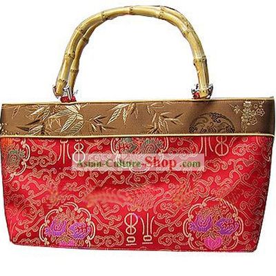 Chinese Lucky Red Bamboo Handle Handbag