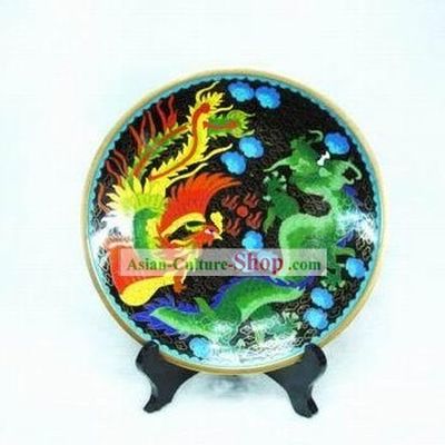 Chinese Dragon And Phoenix Cloisonne Plate