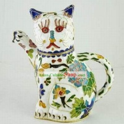 Chinese Traditional Closionne Kettle-Attracting Money White Cat