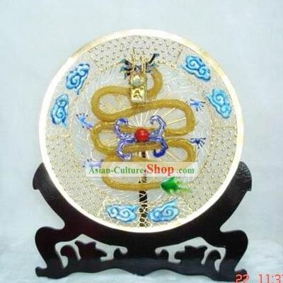 Chinese Palace Cloisonne Dragon Playing Ball Plate