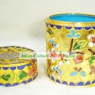 Chinese Cloisonne Tea Caddy-Flowery