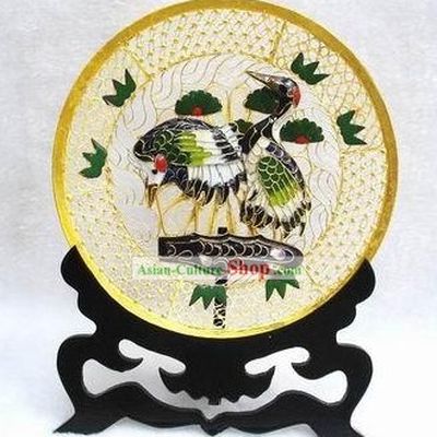 Chinese Classic Cloisonne Crane and Pine Plate-Gift For Old Man