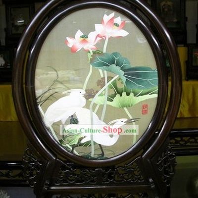Chinese Double-sided Embroidery Handicraft-Lotus and White Heron
