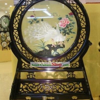 Chinese Double-sided Embroidery Handicraft-White Peacock and Peony