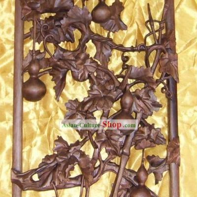 Chinese Palace Hand Carved Wooden Wall Hanging-Gathering Rich Gourd