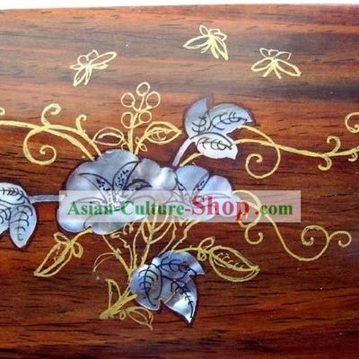 Chinese Hand Carved Natural Rose Wood Cardcase-Morning Glory