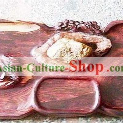 Chinese Large Hand Carved Nature Rose Wood Tea Tray
