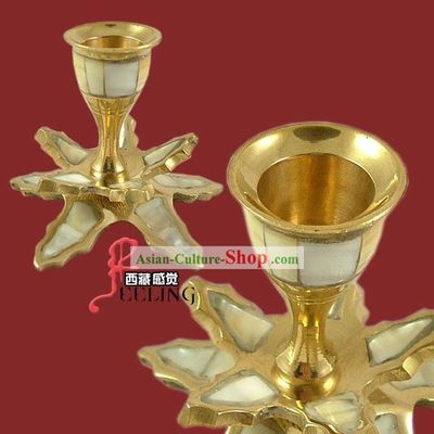 Indian Two Layers Brass and Shell Candleholder