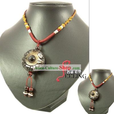 Tibetan 100 Percent Natural Nine Eyes Shale Necklace