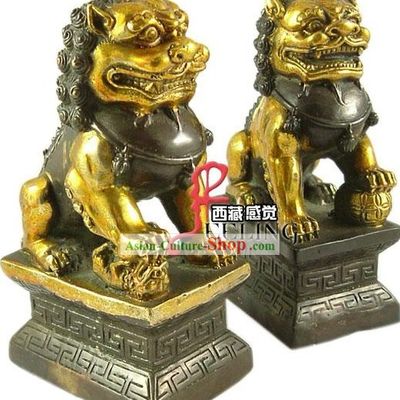Tibetan 100 Percent Hand Made Brass Lion Pair