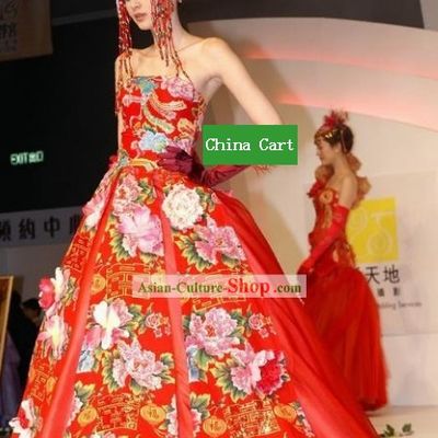 Supreme Chinese Stunning Made to Order Lucky Red Long Wedding Dress