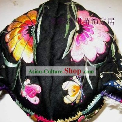 Chinese Made to Order Miao Minority Silk Thread Hand Embroidery Hat-Tiger Head