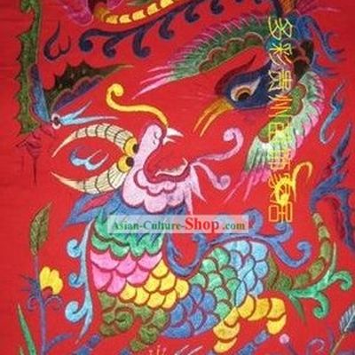 Chinese Miao Minority Silk Thread Hand Embroidery Art-Dragon and Phoenix