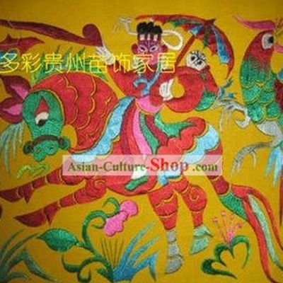 Chinese Miao Minority Silk Thread Hand Embroidery Art-Riding