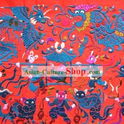 Chinese Miao Minority Silk Thread Hand Embroidery Art-Mouse Getting Married