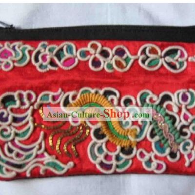 Chinese Miao Minority Silk Thread Hand Embroidery Purse