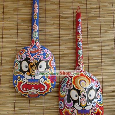 Chinese Hand Painted Du Huo Ma Shao Hanging Mask Pair