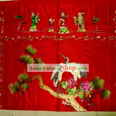Chinese Hand Made Embroidery-Ancient People and Crane