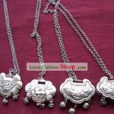 China Miao Tribe Silver Many Happy Returns Lock Necklace