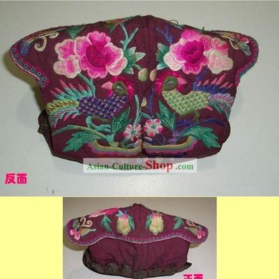 Chinese Miao Minority Silk Thread Hand Embroidery Child Hat