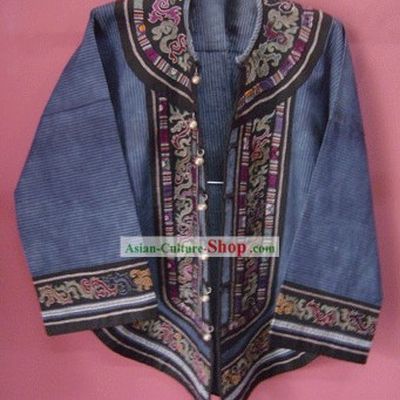 Stunning Miao Minority Silk Thread Hand Embroidery Blue Skirt