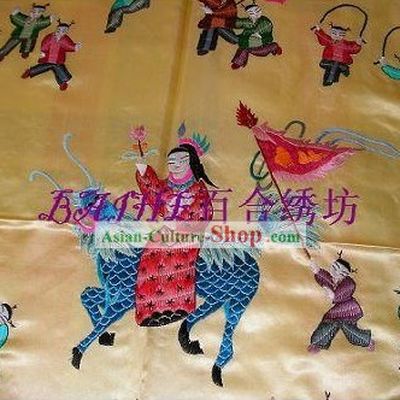 Chinese Hand Embroidery Bedcover-Hundreds of Children
