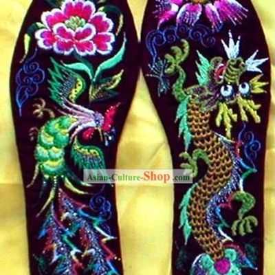 Chinese Hand Embroidery Insole-Dragon and Phoenix Love
