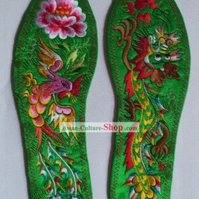 Chinese Hand Embroidery Insole-Dragon and Phoenix Love 1