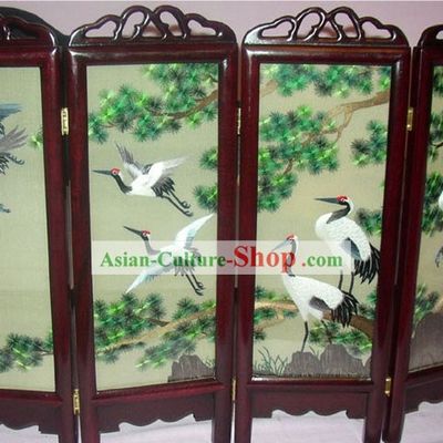 Chinese Embroidery Folding Screen Handicraft-Cranes