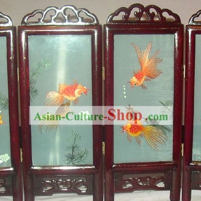 Chinese Embroidery Folding Screen Handicraft-Goldfishes