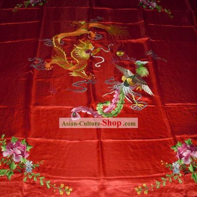 Chinese Hand Embroidery Bedcover-Dragon and Phoenix