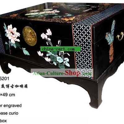 Chinese Lacquer Engraved Black-base Curio Coffee Table