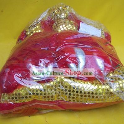 Top Quality Red Long Wool Gold Sequins Lion Dance Body Costumes Pants Claws
