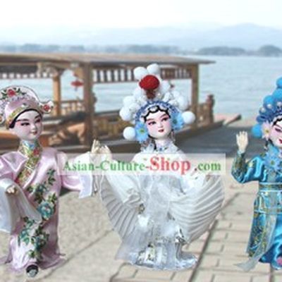 Handmade Peking Silk Figurine Doll - Madame White Snake (3 pieces set)