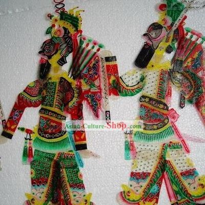 Large Traditional Chinese Hand Carved Shadow Play - Ancient Generals