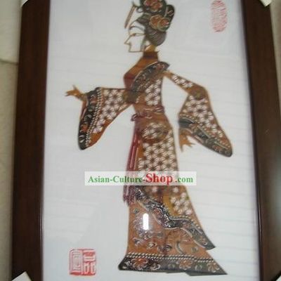 Large Traditional Chinese Hand Carved Shadow Play - Hard Working Ancient Lady