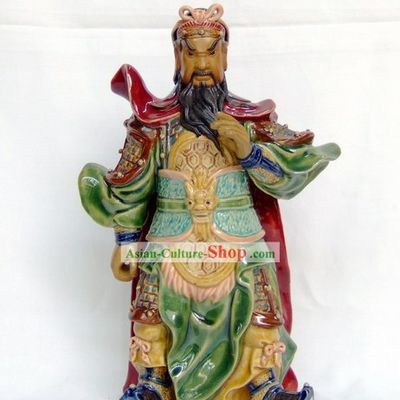 Shiwan Pottery Handicraft Masterpiecs Chinese Guan Gong Statue