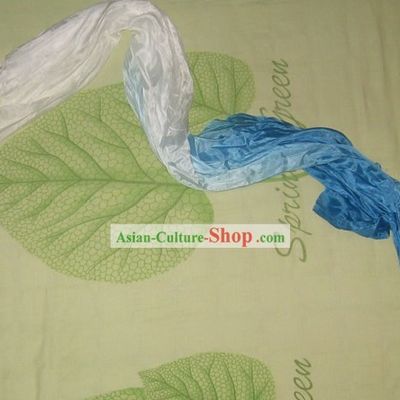 Supreme Bamboo Handle Chinese Traditional Silk Dance Fan (blue to silver color transition)