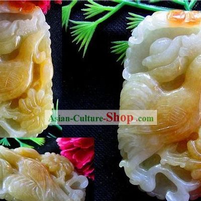 Chinese Chicken and Blossoming Peony Top Jade Charm