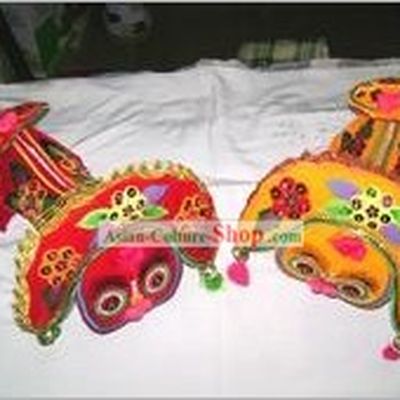 Chinese Hand Embroidered and Made Lucky Lion Pillow (Pair)