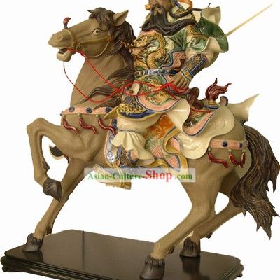 Chinese Classical Shiwan Statue-Guan Gong Riding on a Horse