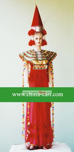Chinese Yao Minority Lucky Red Costumes Set for Women