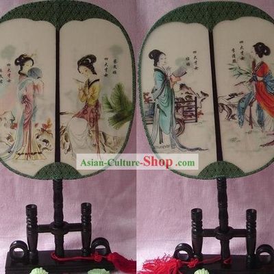 Chinese Traditional Round Silk Double Sided Palace Fan - Ancient Four Women Poet