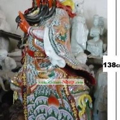 138cm High Impressive Chinese Shiwan Ceramics Gwan Gong Statue
