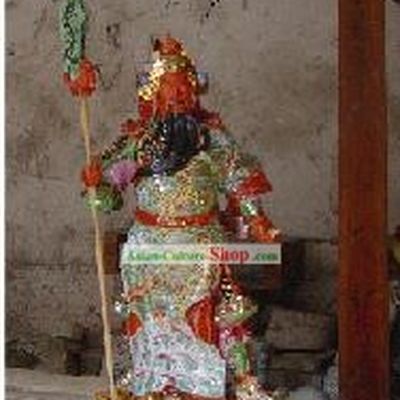 High Chinese Jingde Colorful Ceramics Gwan Gong Statue