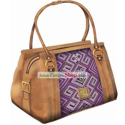 Hand Made and Embroidered Chinese Miao Minority Handbag for Women - Purple