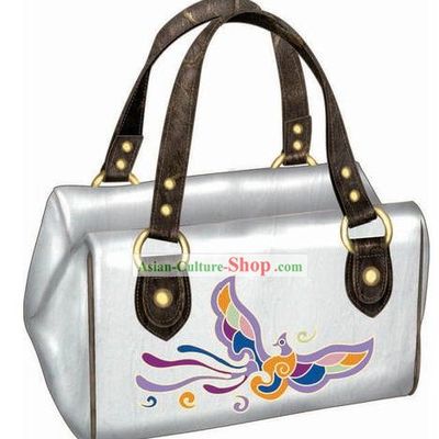 Hand Made and Embroidered Chinese Miao Minority Handbag for Women - White Phoenix