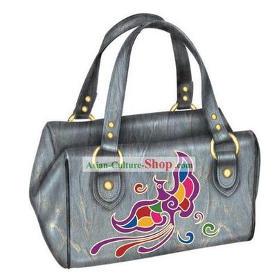 Hand Made and Embroidered Chinese Miao Minority Handbag for Women - Gray Phoenix