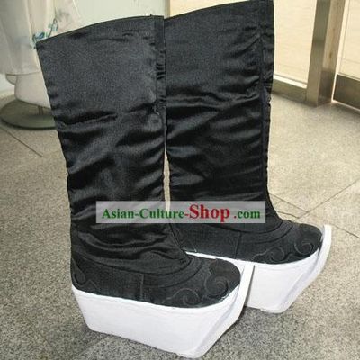 Chinese Traditional Ancient Handmade Beijing Opera Thick Sole Black Boots for Men