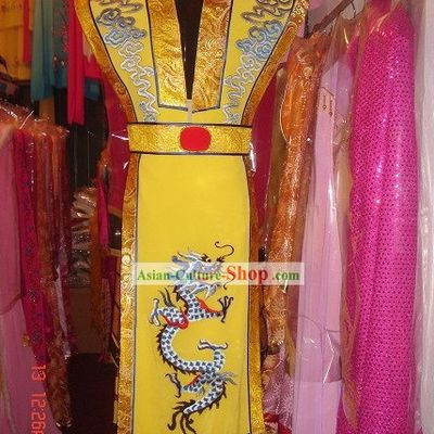 Chinese Traditional Ancient Embroidered Dragon Emperor Waistcoat and Belt Set